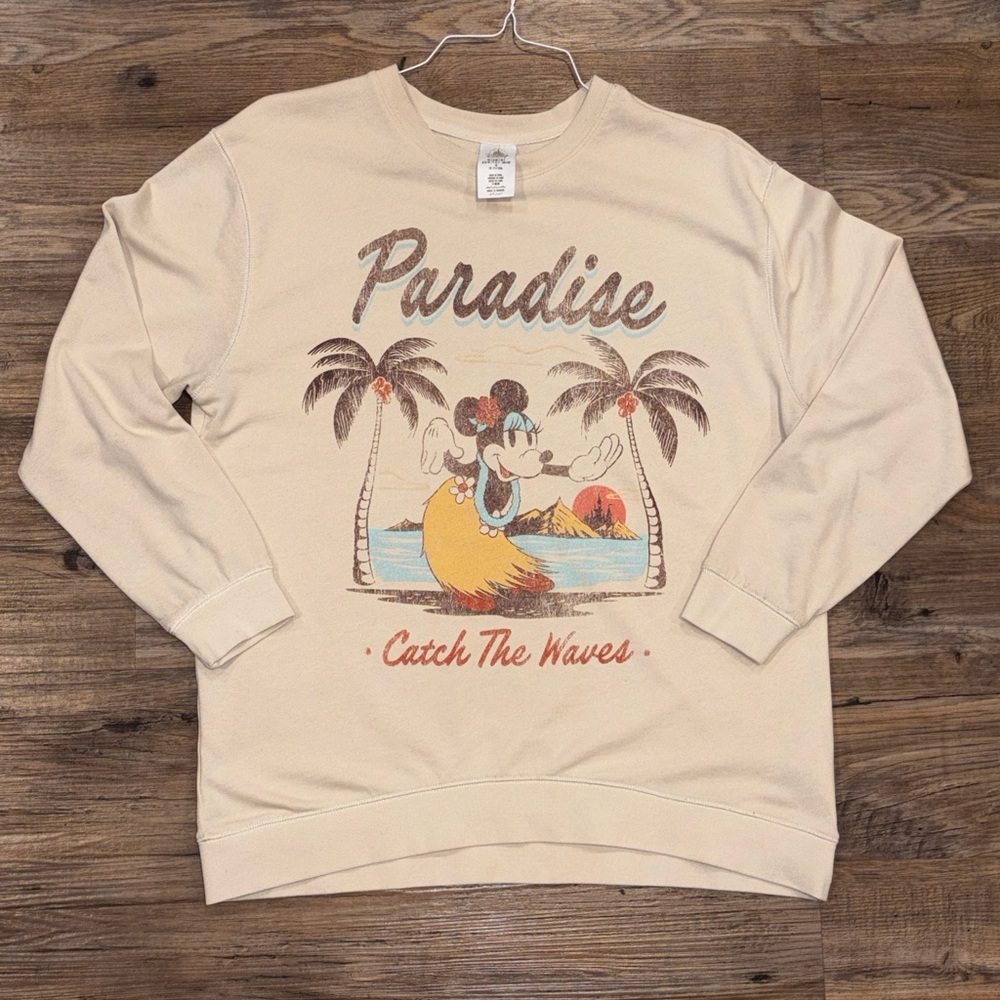 Disney Minnie Mouse Paradise Sweatshirt L Retro Vintage Surf Hawaii 90s Hula Y2K